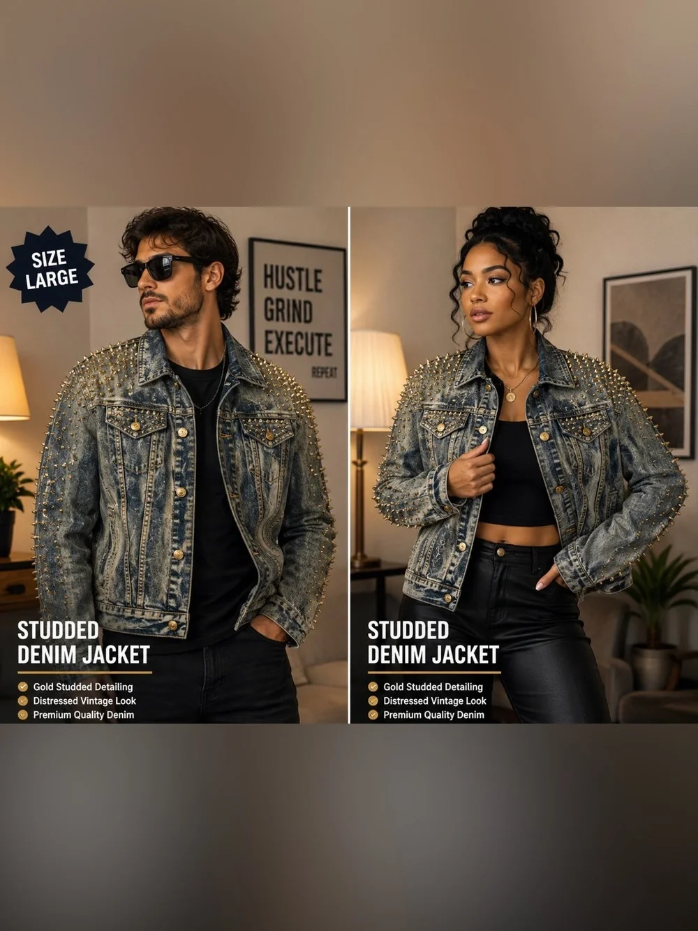 Gold-Studded Washed Denim Jacket - Men